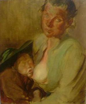 Jeanne Mulot allaitant son enfant