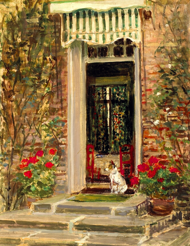 Le chien Pipo sur le perron à Offranville